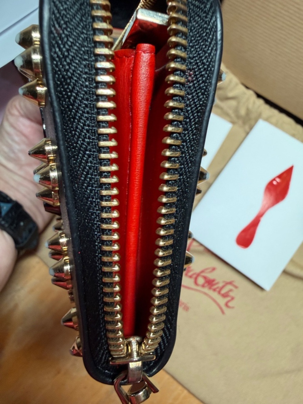 Christian Louboutin Black Leather Studded Zip-Around Wallet - Picture 5 of 10
